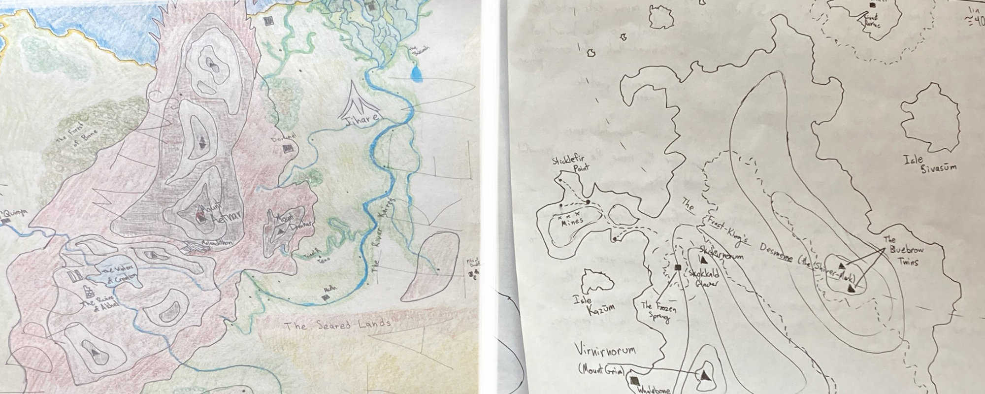 Maps of Jairen and Havveras, two regions in the fantasy world of Akhelas.