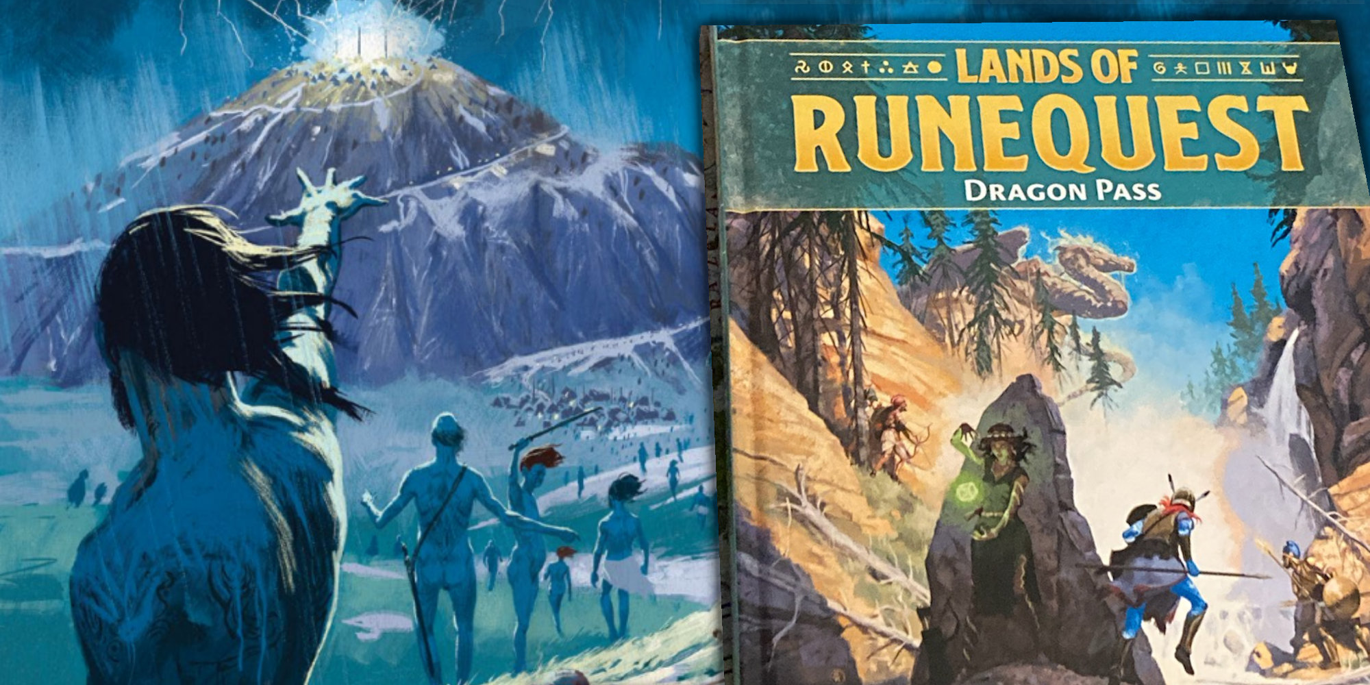 Dragon Pass for RuneQuest from Chaosium, and interior art of Orlanth worshipers.